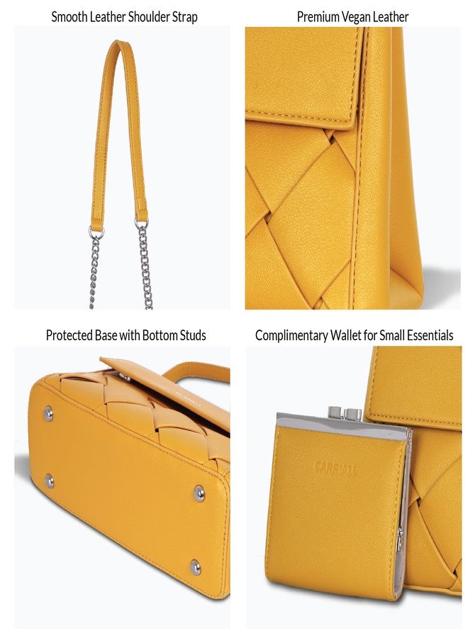 Carriall Celesta Women’s Vegan Leather Handbag | Elegant Casual Shoulder Bag with Wallet Purse for Travel, Outings, Parties - Stylish Everyday Carry Bag for women & girls with a Strap(Yellow) - Image 5